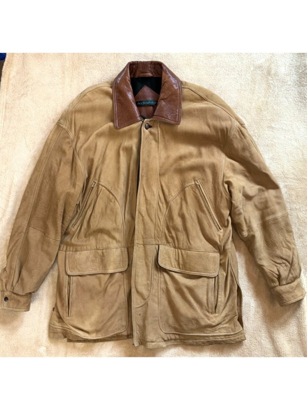 RARE Vtg 80s Andrew Marc Warm Lined Ranch Coat Soft Lambskin 7 Pockets XL